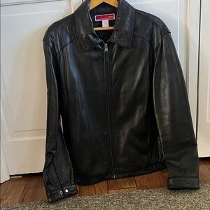 Merona Leather Men's Black Quilted Lining Jacket